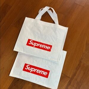 Supreme Red and White Logo Tote Bags